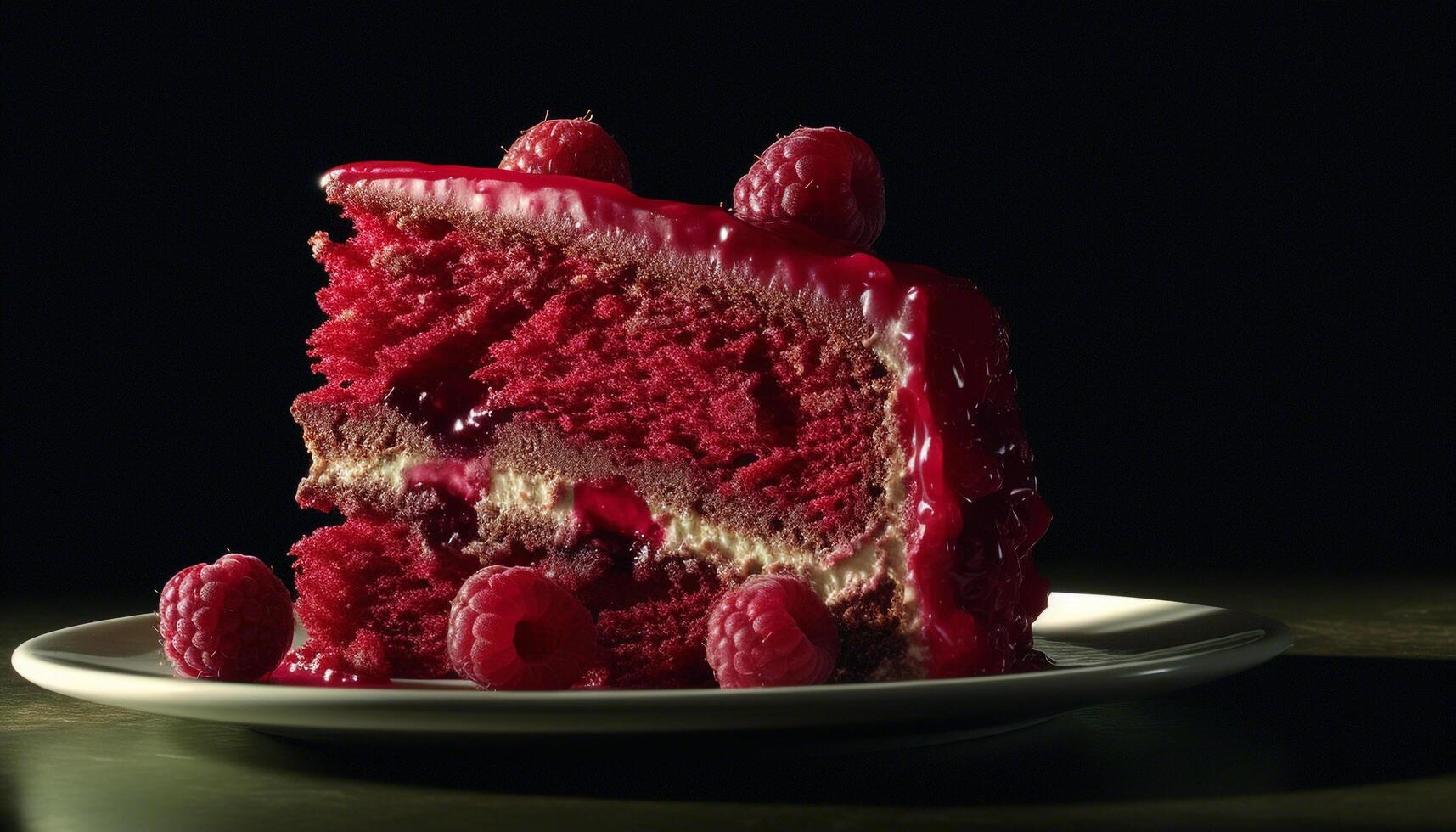 A gourmet dessert plate with fresh berry fruit and chocolate generated by AI photo