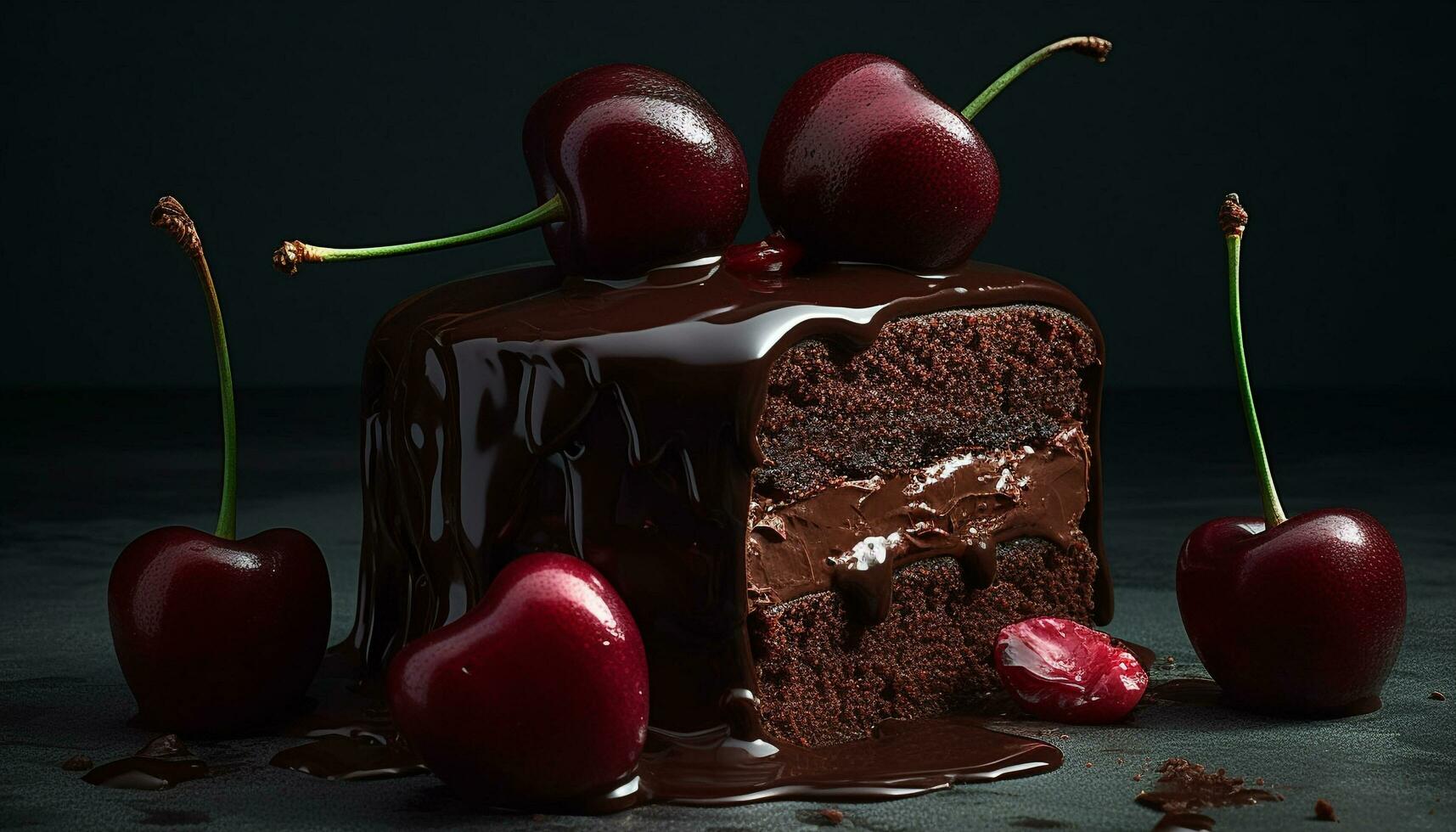 Indulgent chocolate berry slice on fresh fruit plate for celebration generated by AI photo