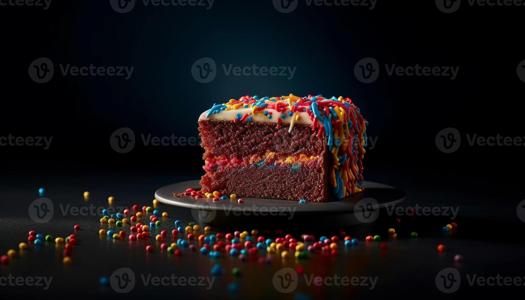 A vibrant homemade birthday cake with chocolate icing and strawberries generated by AI photo