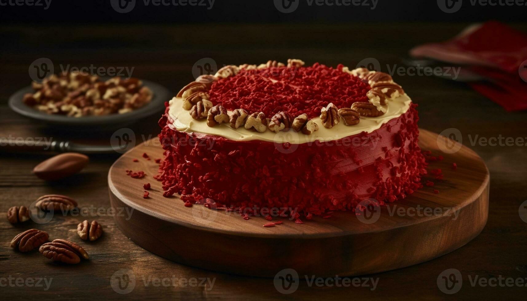 Layered cheesecake with raspberry and strawberry decoration, a gourmet indulgence generated by AI photo