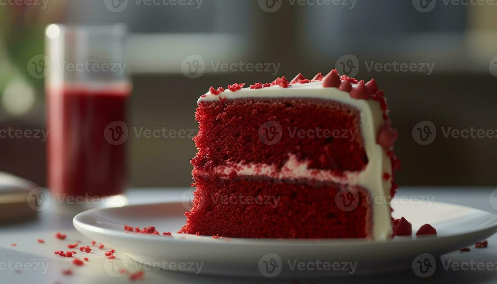 Layered cheesecake slice with raspberry and strawberry fruit decoration generated by AI photo