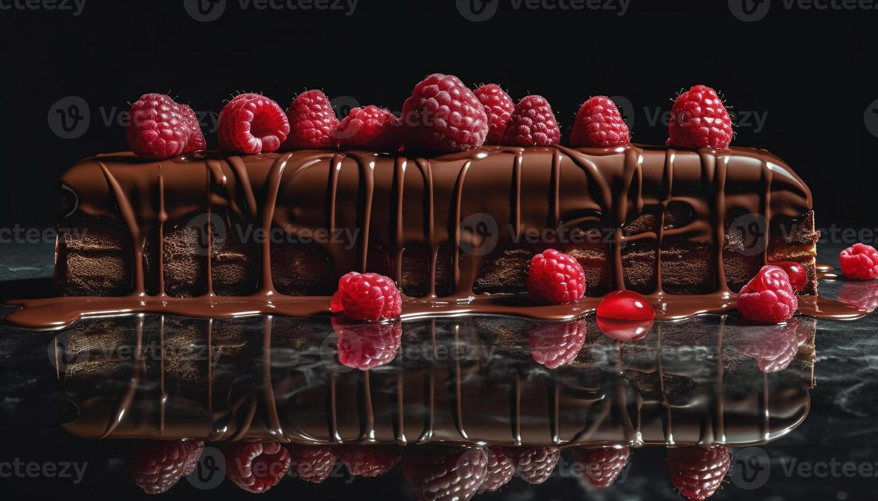 Gourmet chocolate dessert with raspberry and strawberry indulgence decoration generated by AI photo