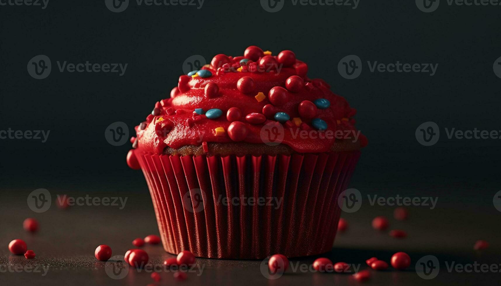 A cute homemade cupcake with fresh fruit and colorful decoration generated by AI photo