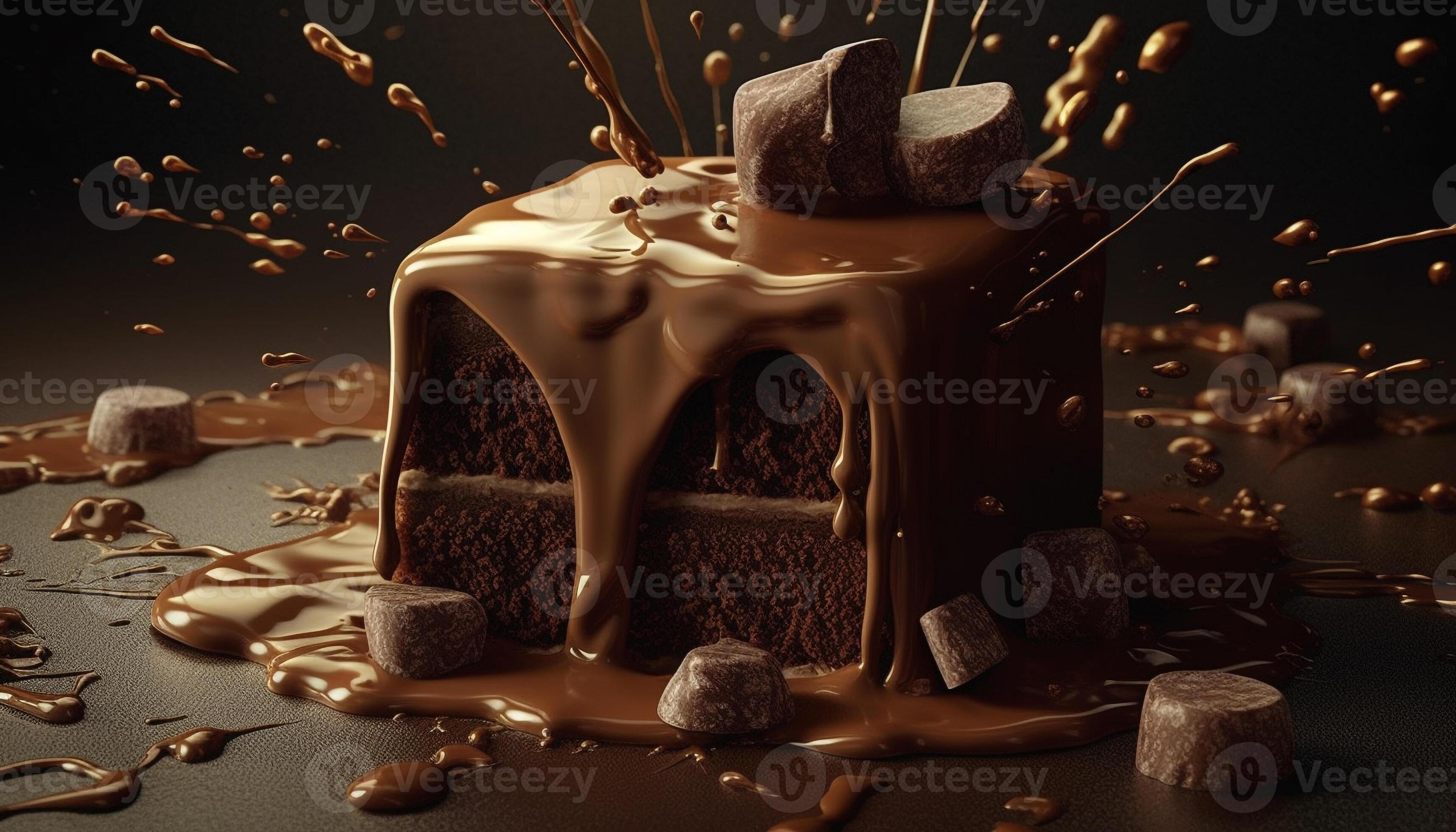 Indulgent gourmet dessert Dark chocolate fudge slice with marshmallow icing generated by AI