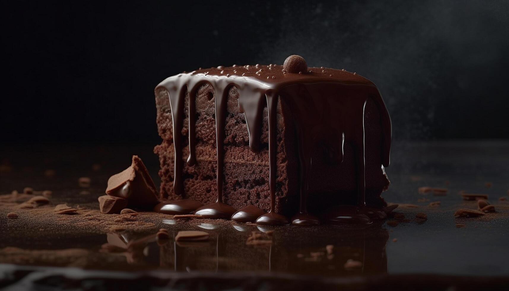 Indulgent homemade chocolate dessert on rustic wood table, tempting sweetness melting generated by AI photo