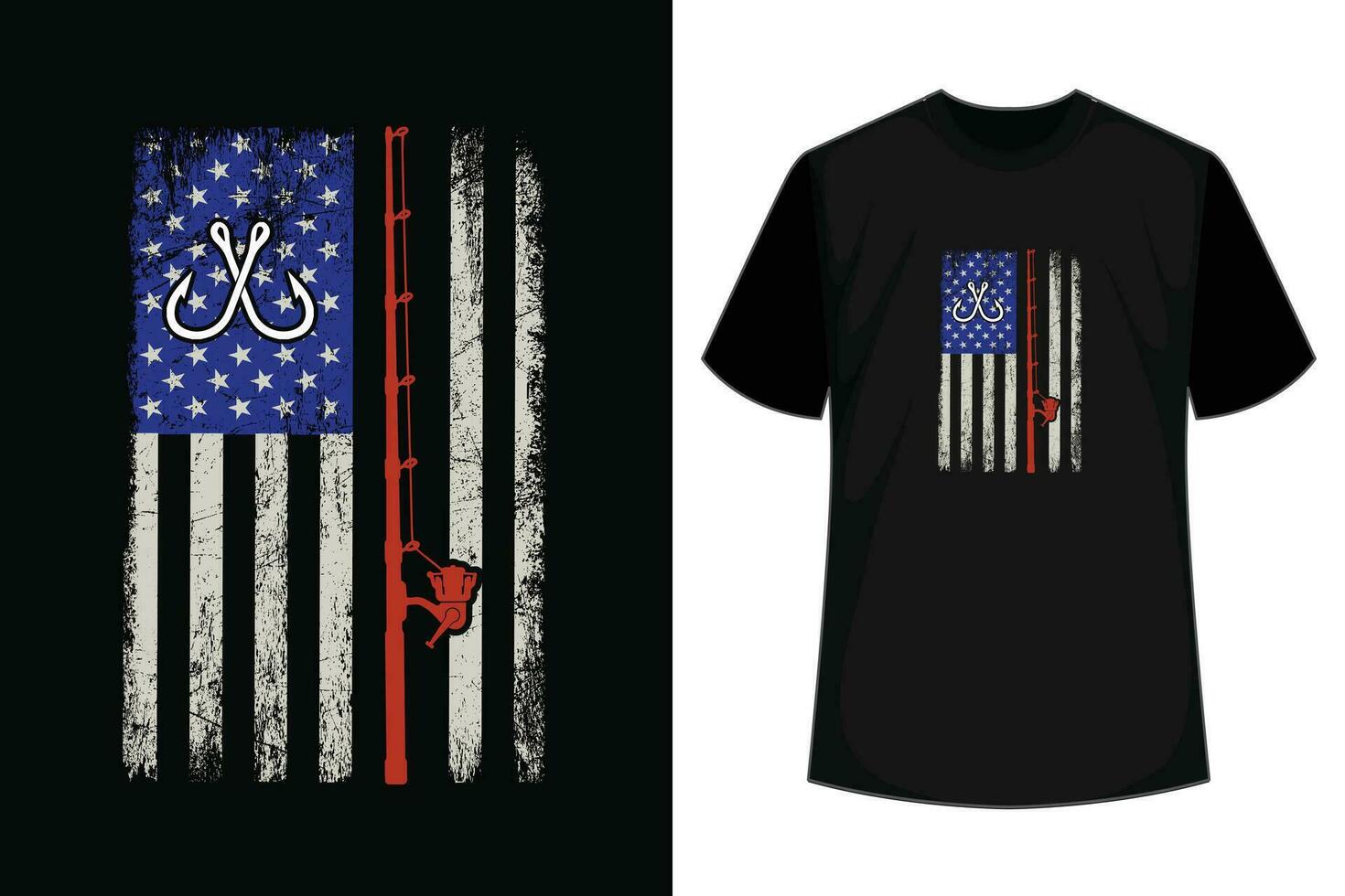 Vintage Fishing T-Shirt With American Flag Vintage Fishing T-Shirt With American Flag