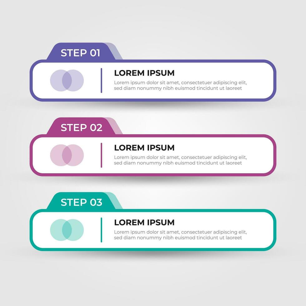 Vector colorful one two three steps progress banners. Steps badges, web banners.