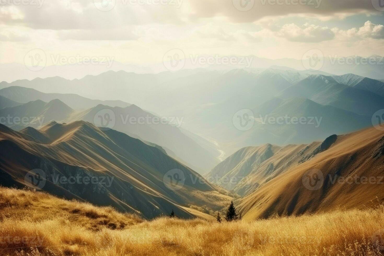ai generado maravilloso paisaje con un montaña rango en el distancia foto