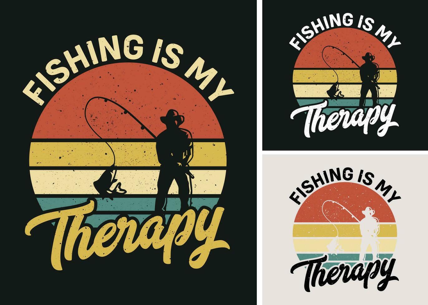 Fishing is my Therapy Retro Vintage Sunset T-shirt Design, Fishing Lover, Hooker, Fishing shirts, vector