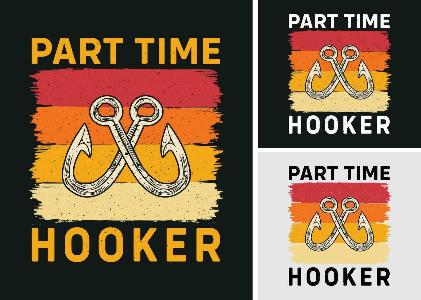 Part-Time Hooker Retro Vintage Sunset T-shirt Design, Fishing