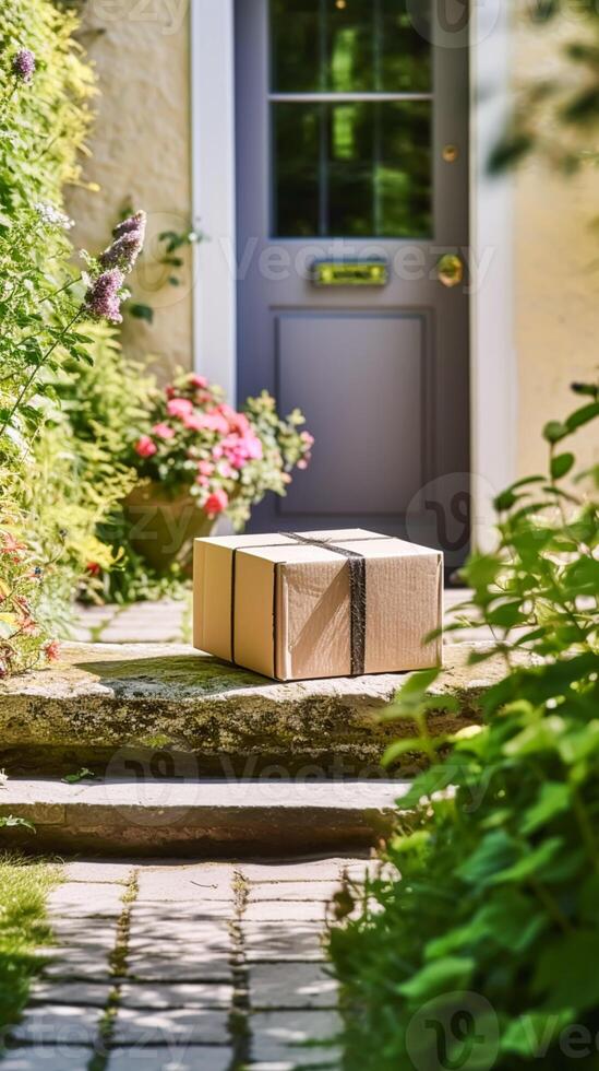 Postal service, home delivery and online shopping, parcel box on a house doorstep in the countryside, photo