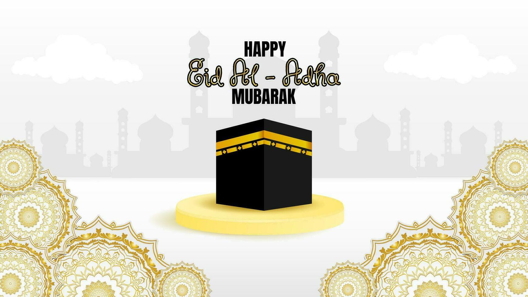 Eid Al Adha Islamic Template the celebration of Muslim, With Kaaba 3d and mandala. vector