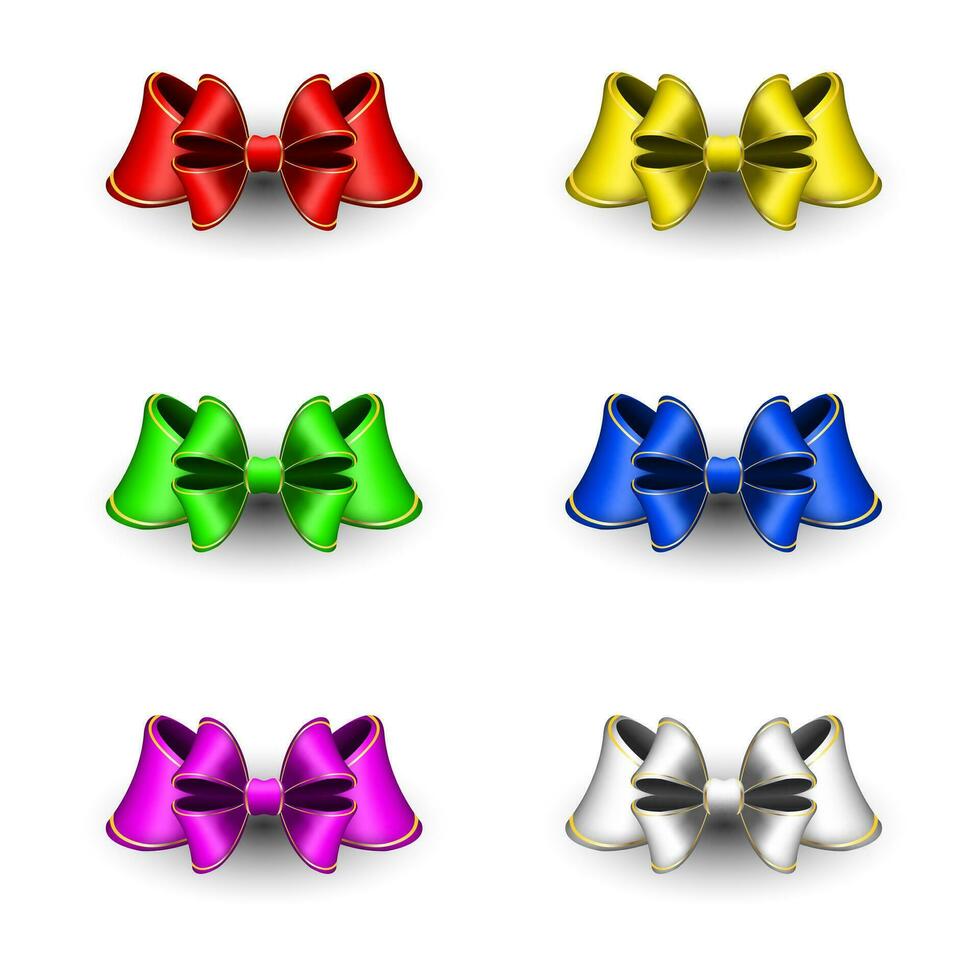 Set of colorful Bows isolated on white background. xmas wrap element template. vector