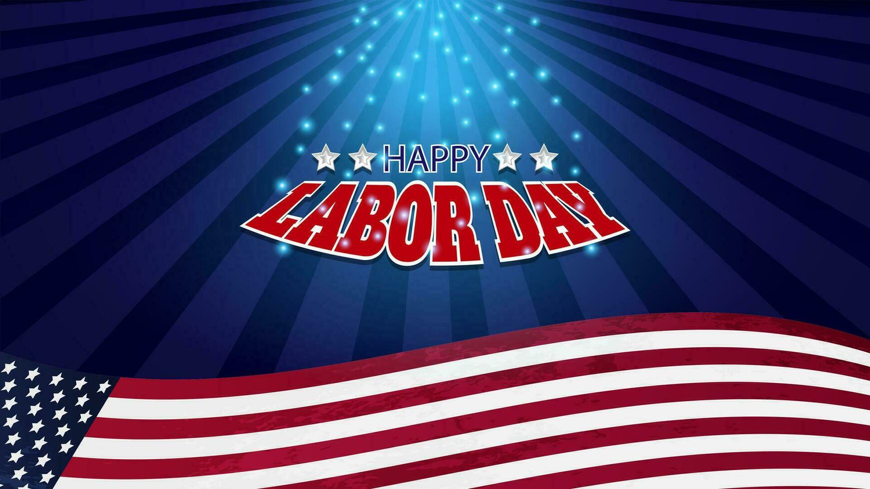 Labor day banner vector illustration, USA flag waving on blue background