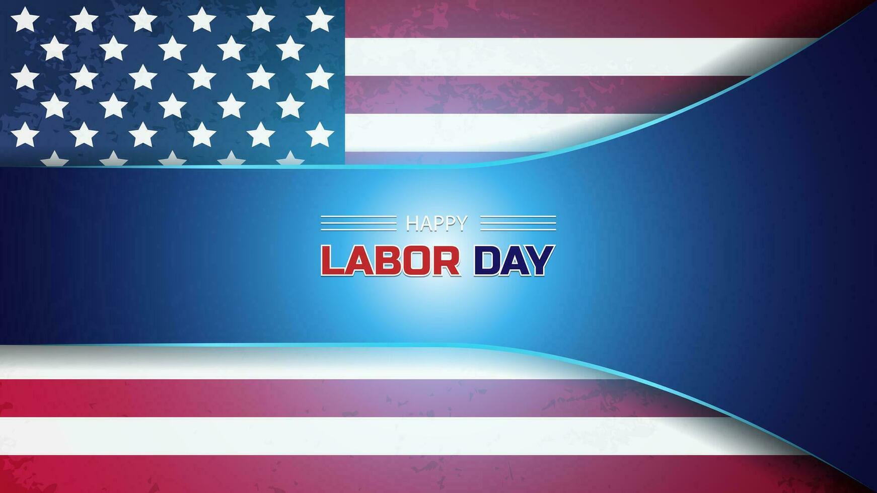 Labor day banner vector illustration, USA flag waving on blue background