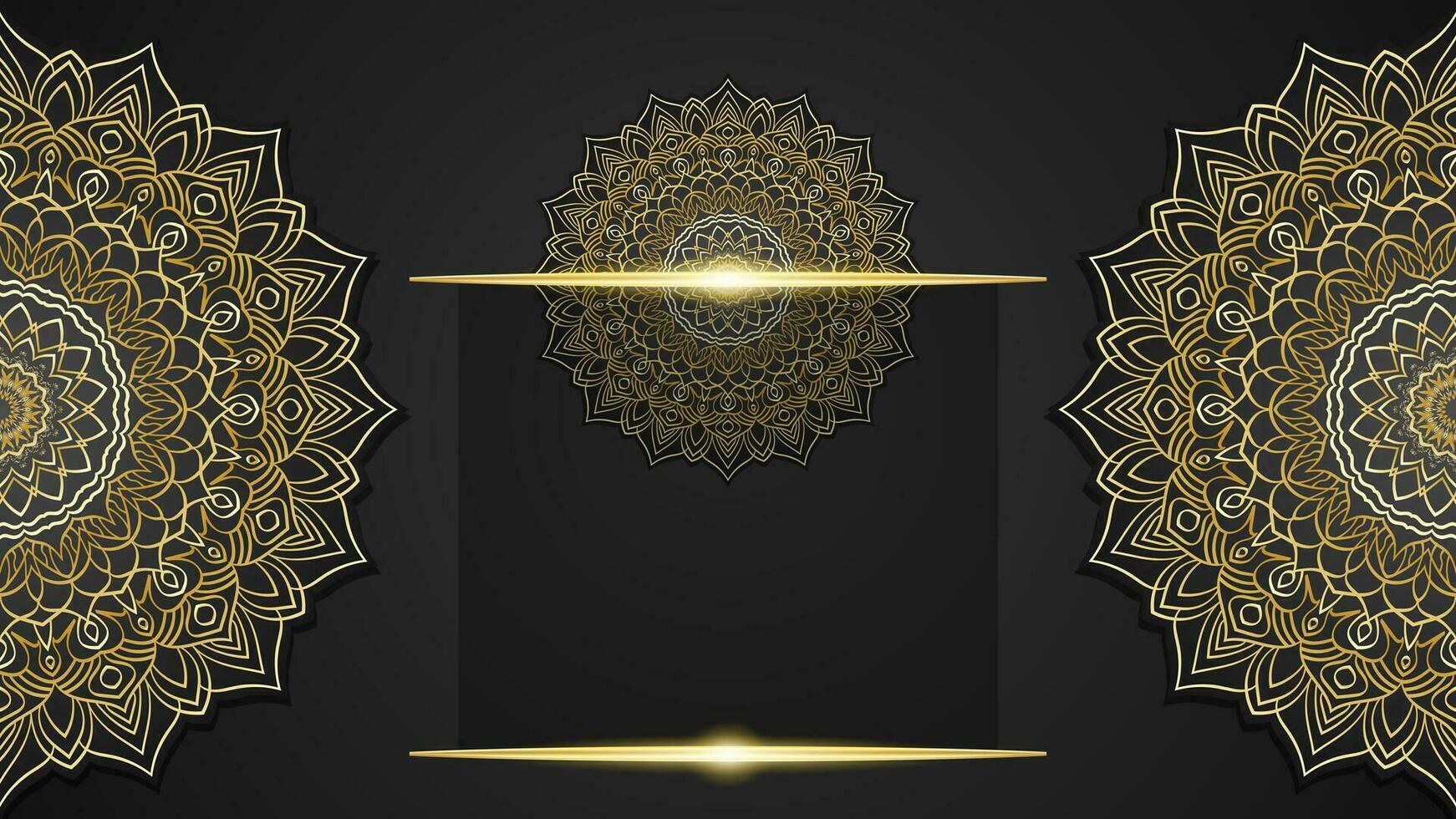 Luxury black background with golden mandala and place for your text. vector