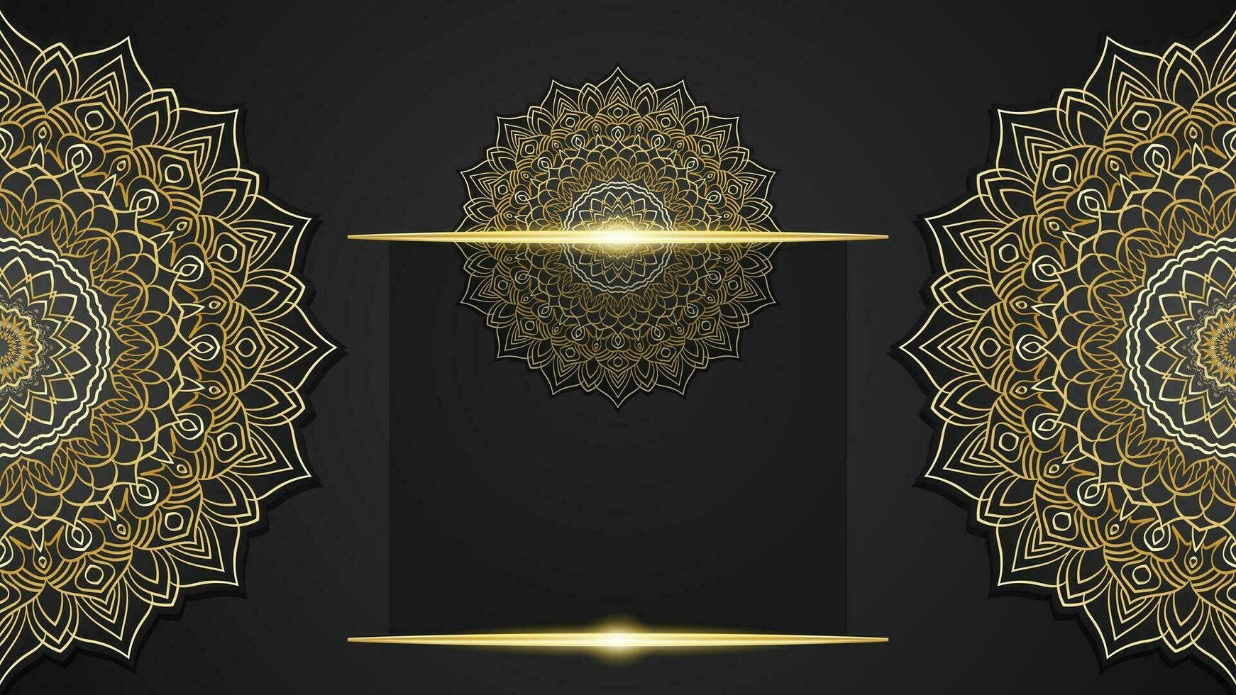 Luxury black background with golden mandala and place for your text. vector