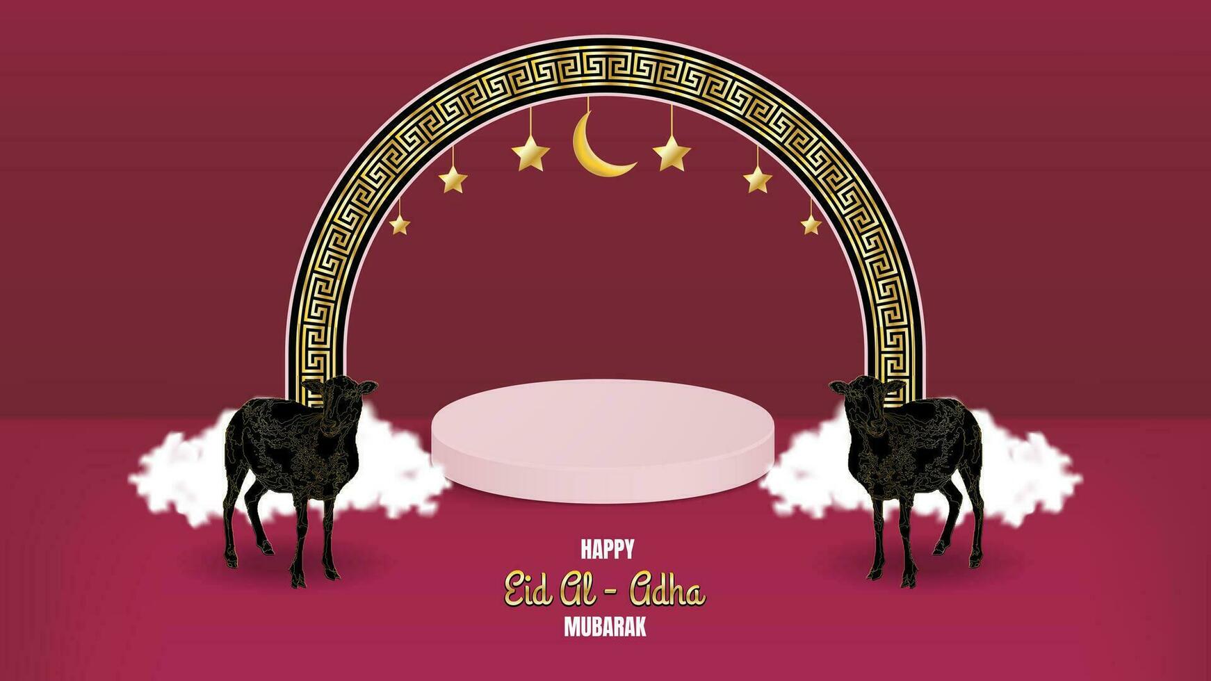 Eid Al Adha Islamic Template the celebration of Muslim, With 3d podium, goat and gold ornament. vector