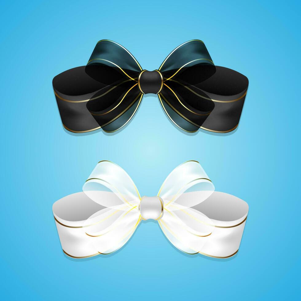 Premium Black and white bows with golden elements on blue background vector