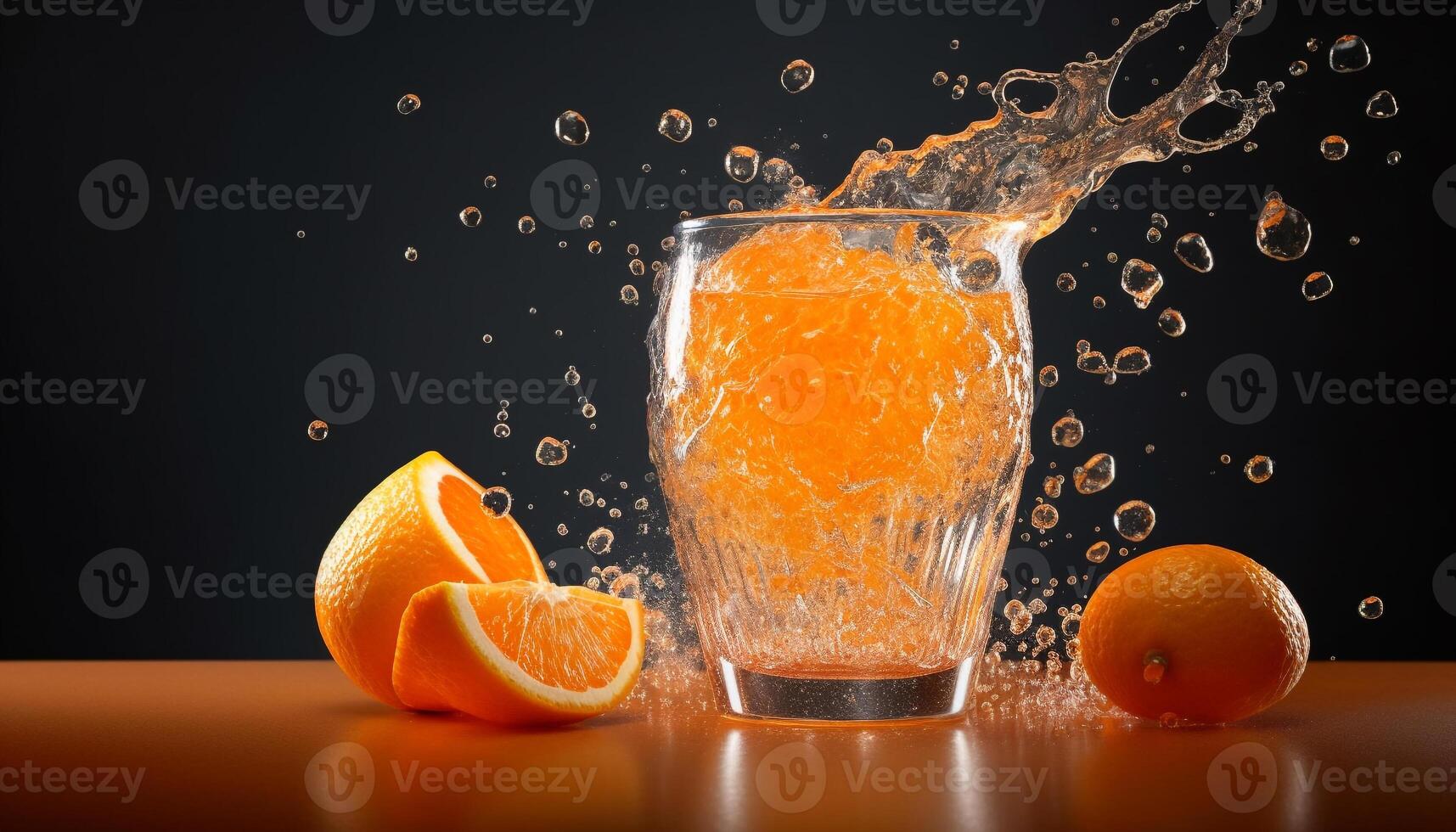 Juicy citrus slice splashing in refreshing drinking glass generated by AI photo