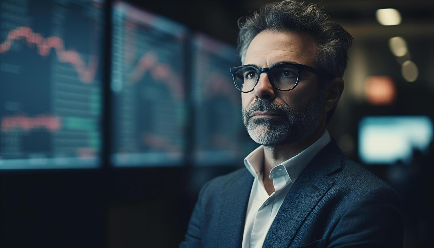 Confident businessman in suit with eyeglasses indoors generated by AI photo