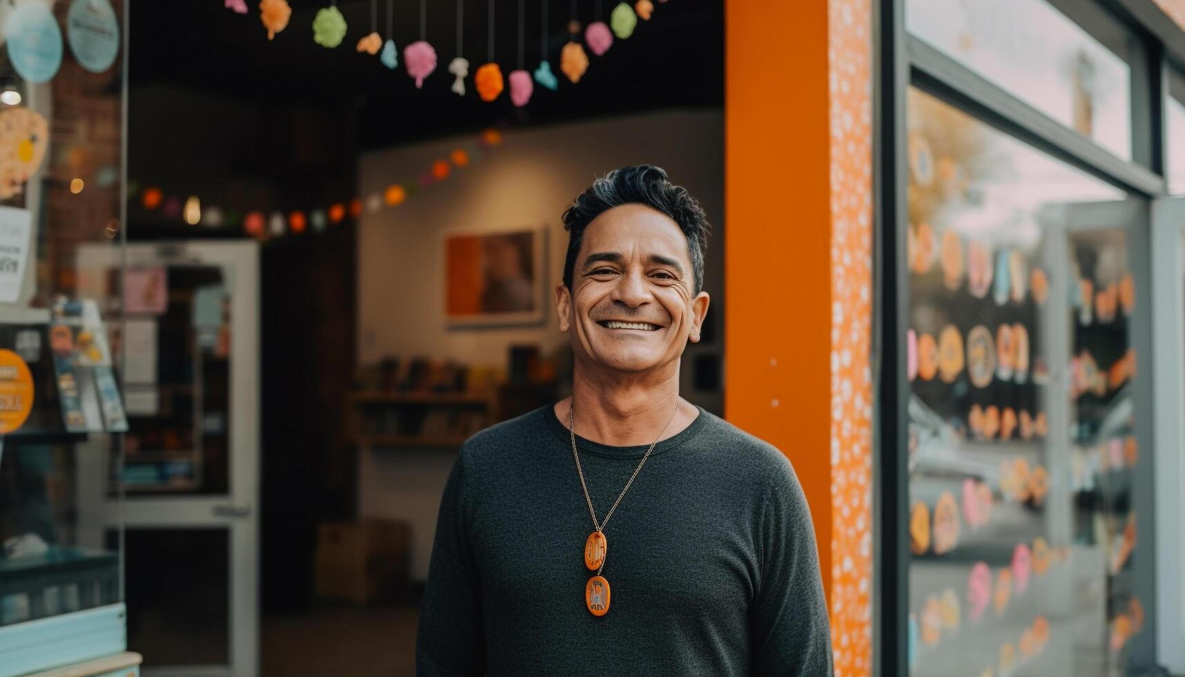 Confident businessman smiling, successful new business owner generated by AI photo