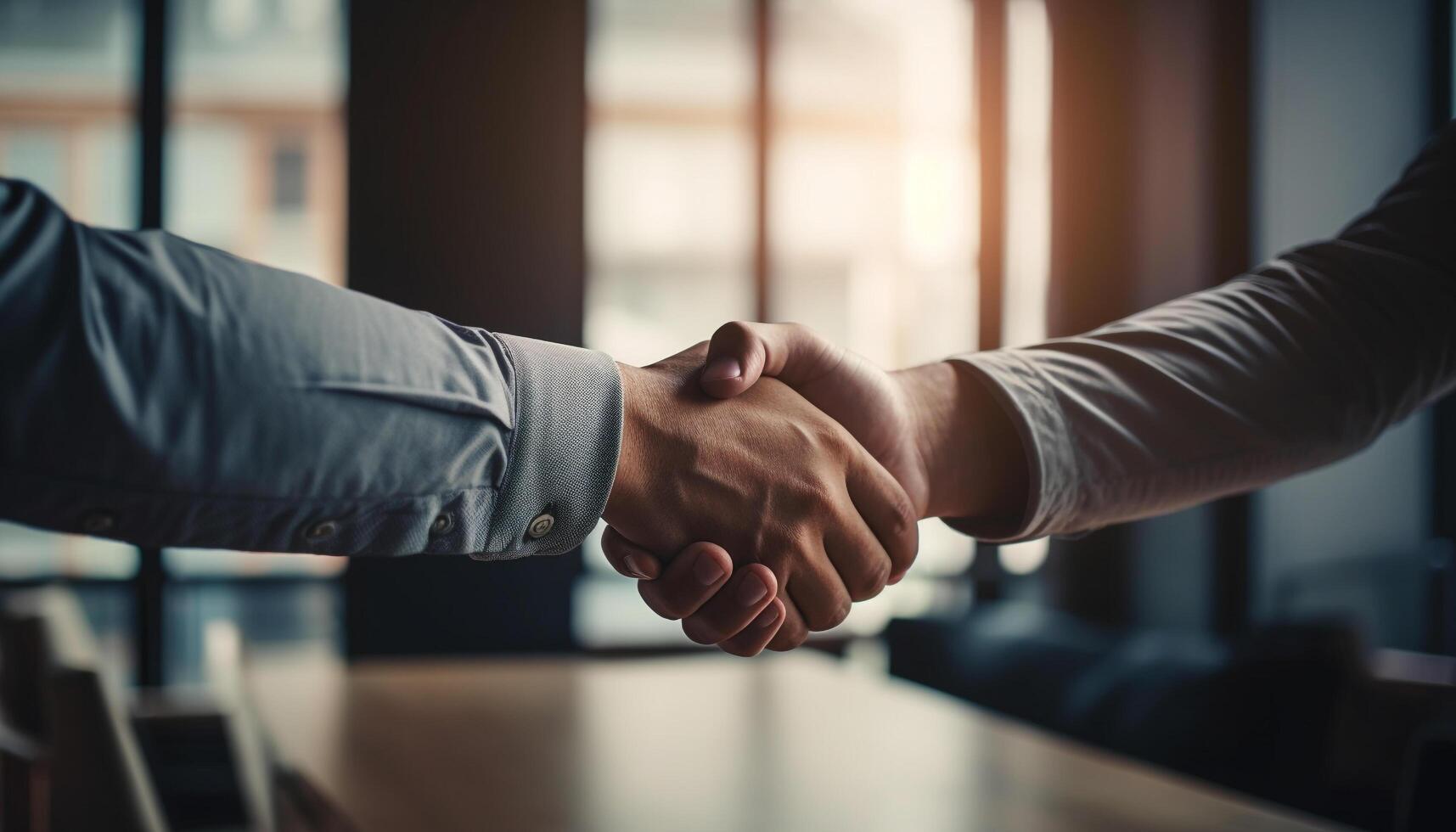 Successful business agreement between two coworkers indoors generated by AI photo