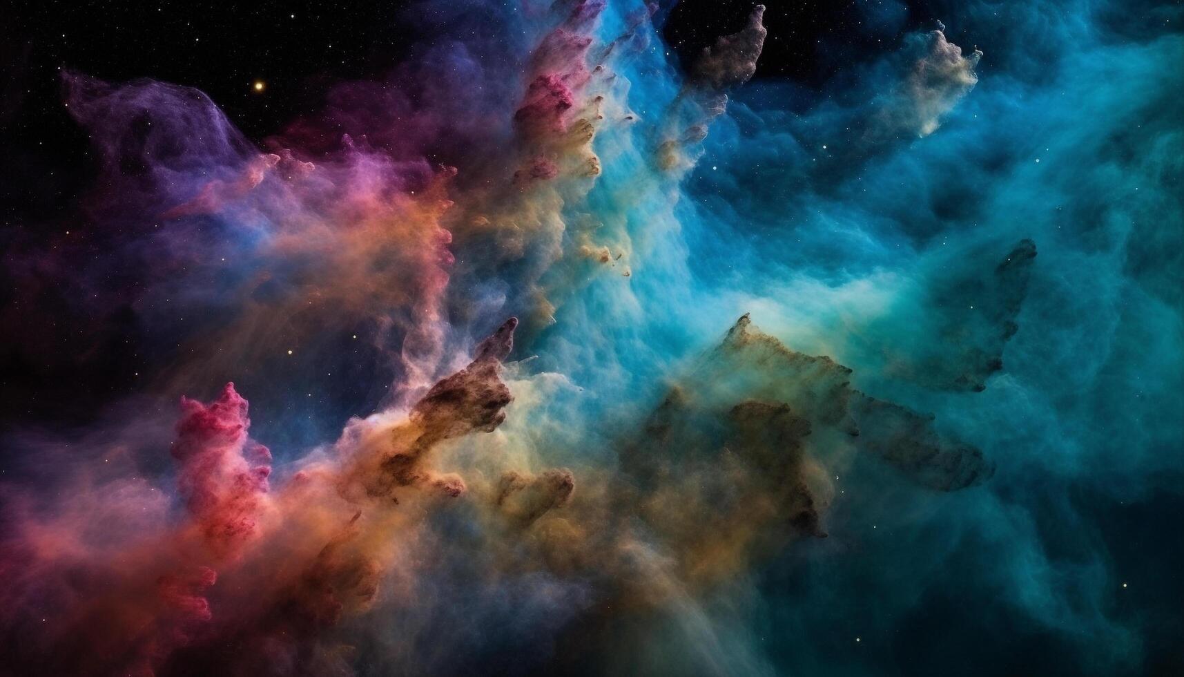 Glowing star shapes orbiting in deep space generated by AI photo