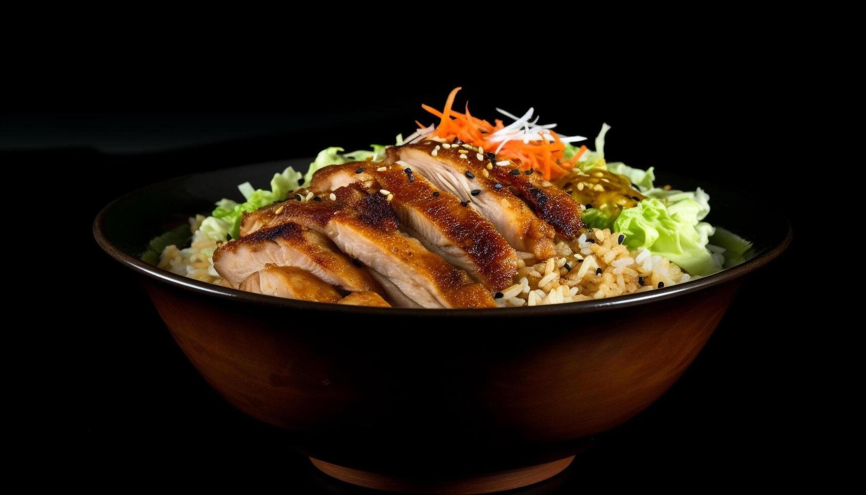 Grilled pork and vegetable salad, healthy lunch generated by AI photo