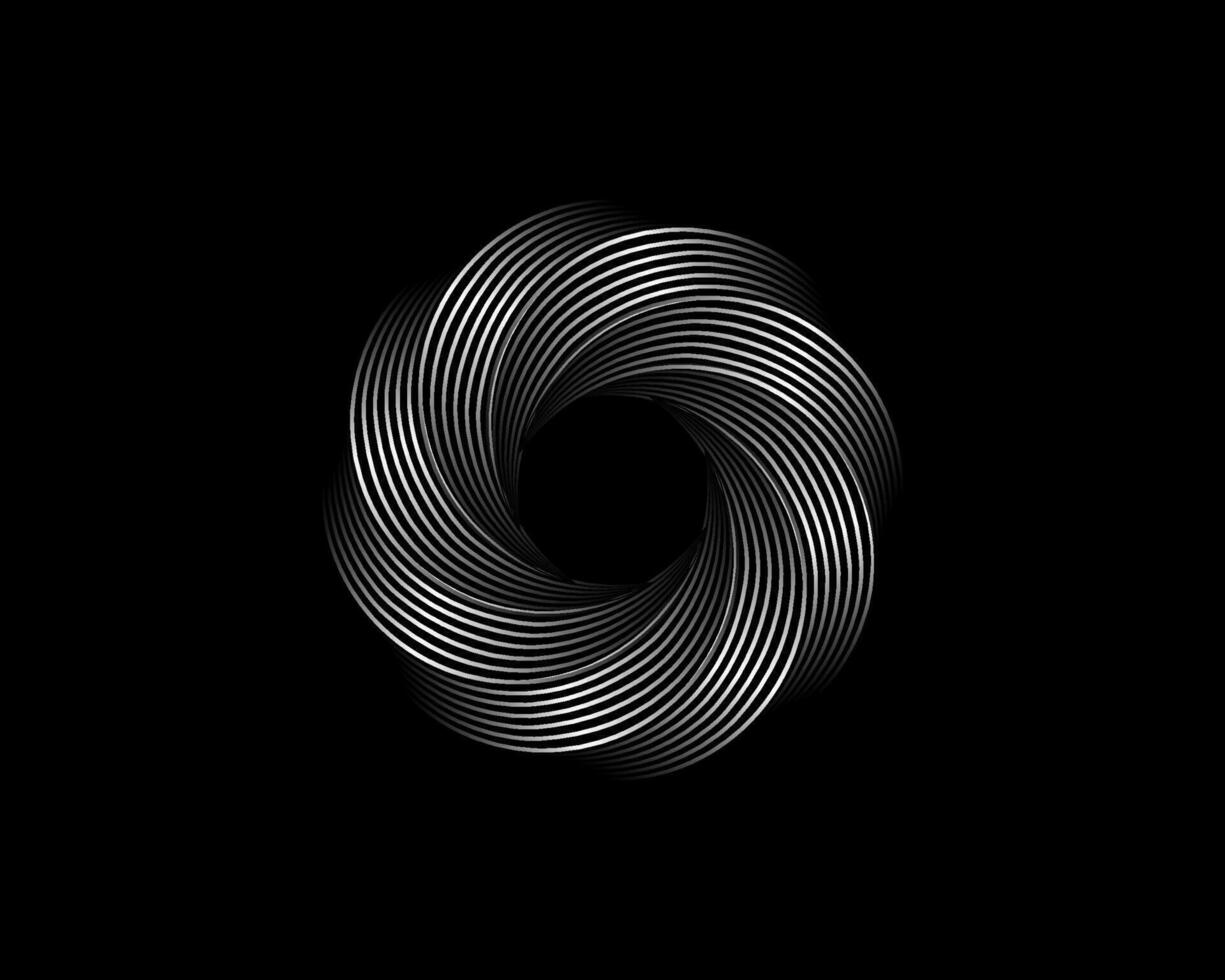 Metallic Abstract Flower Vortex, vector geometric circles logo design isolated on black background. Technology round in wave elements