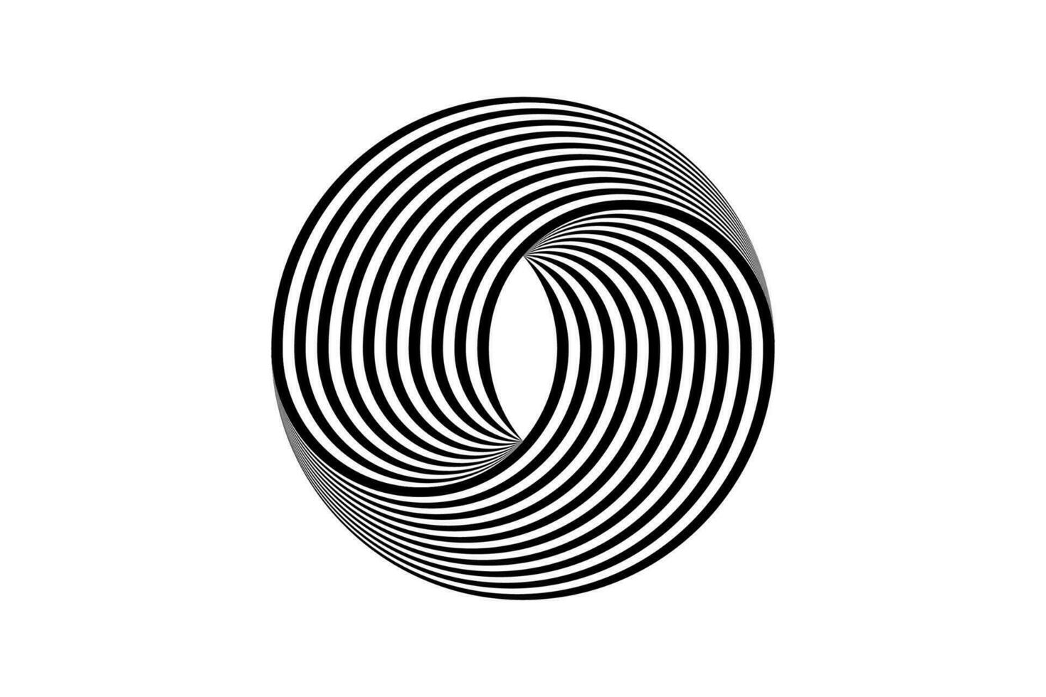 3D logo design abstract black and white circles, geometric pattern with visual distortion effect. Illusion of rotation. Op art. Vector isolated on white background