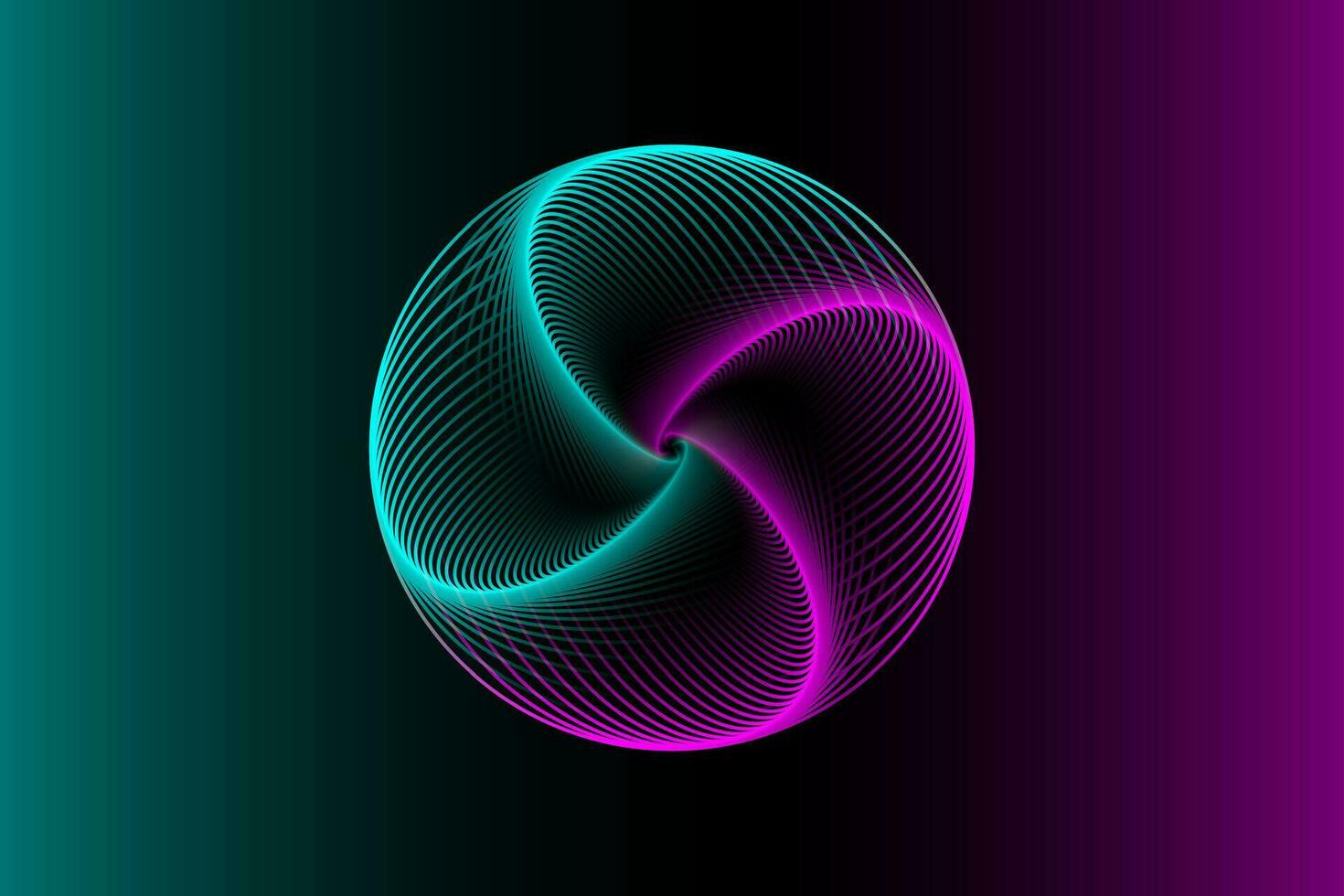 3D sphere design, elegant logo glowing circle. Abstract neon tunnel. Twisted lines. Spectrum Space tunnel in blue and pink flower vivid color. Vector illustration isolated on gradient background