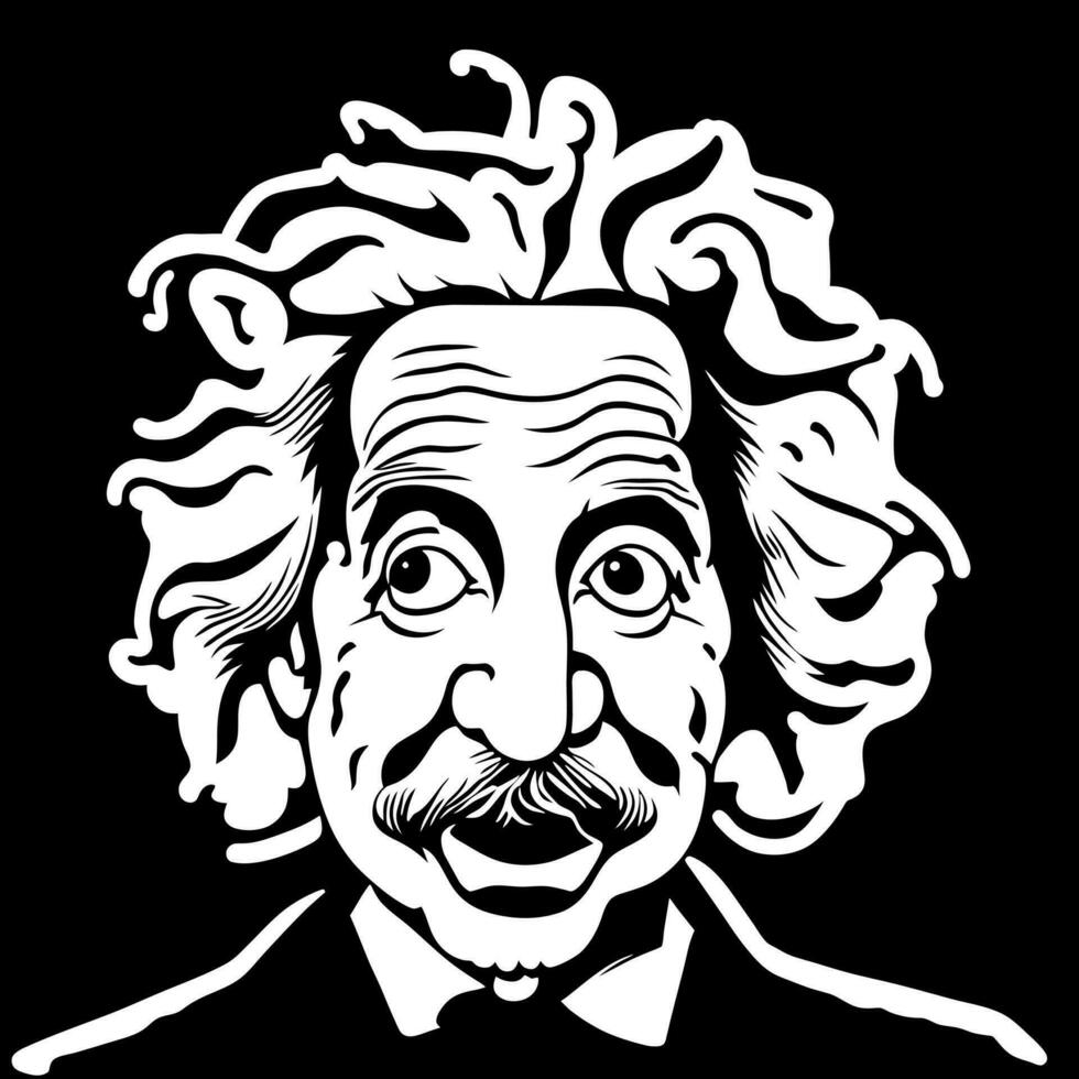 negro y blanco Albert Einstein caricatura retrato vector