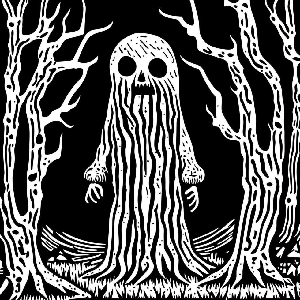 Woodcut Style Spooky Forest Monster vector