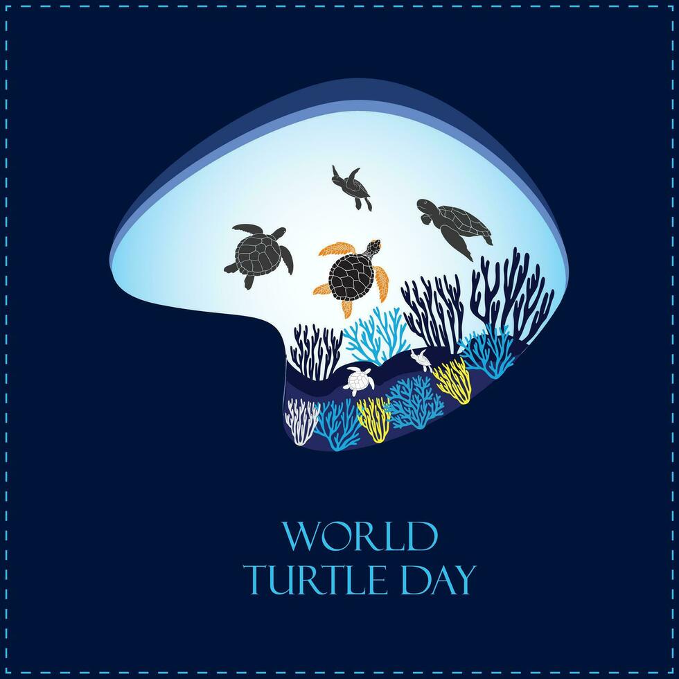 World Turtle Day. Turtle swims in the ocean against. vector illustration.