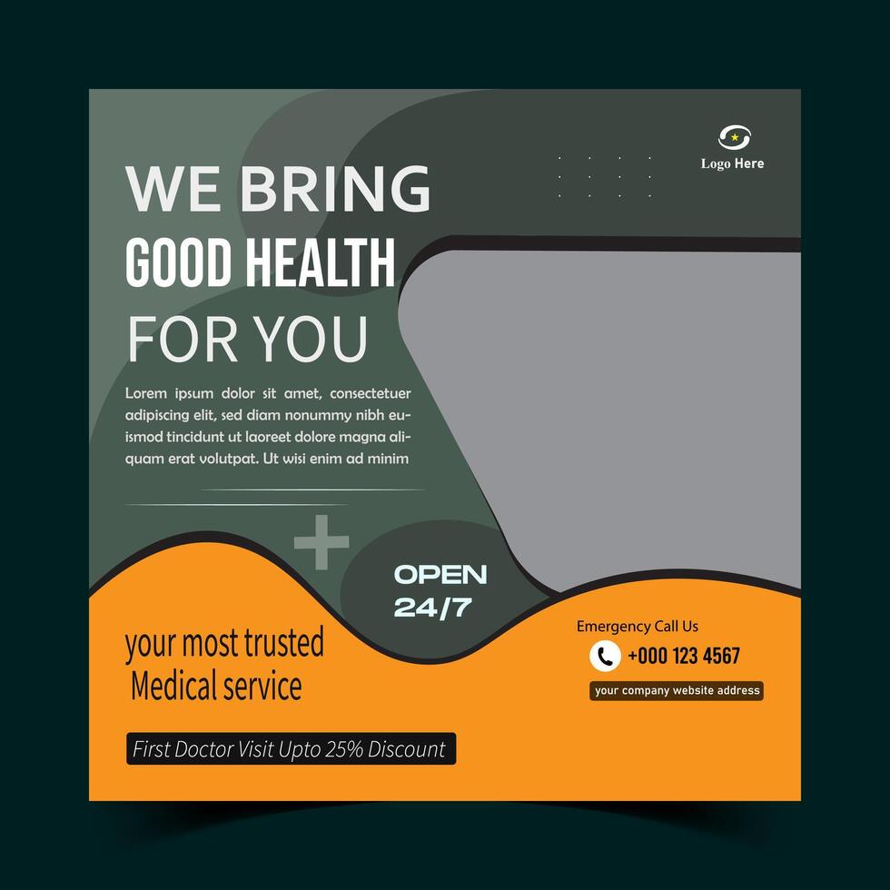Healthcare post template. Medical promotion square web banner. Social media healthcare post. vector