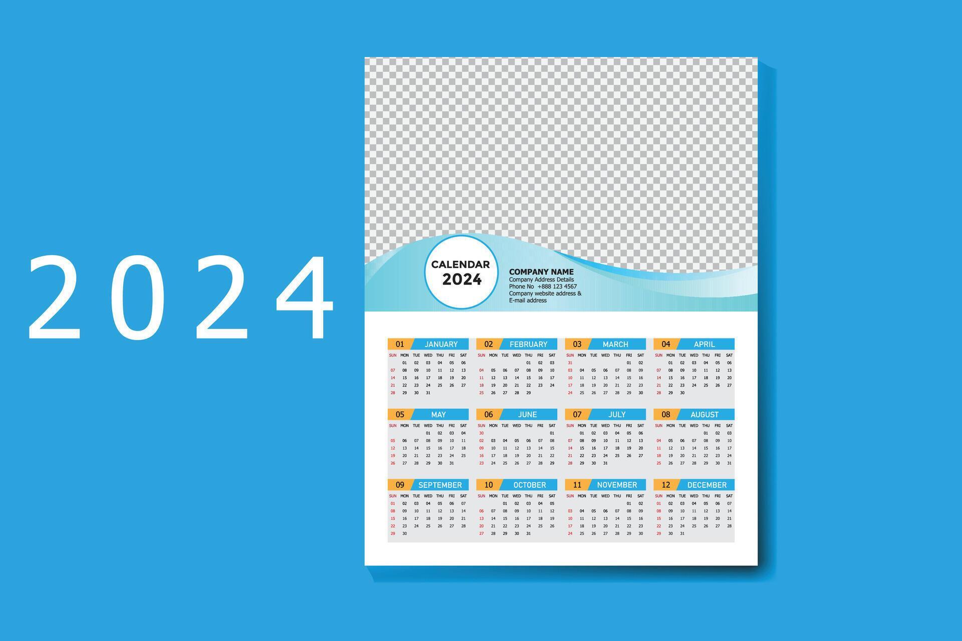 Wall Calendar 2024 Template Design 25260673 Vector Art at Vecteezy