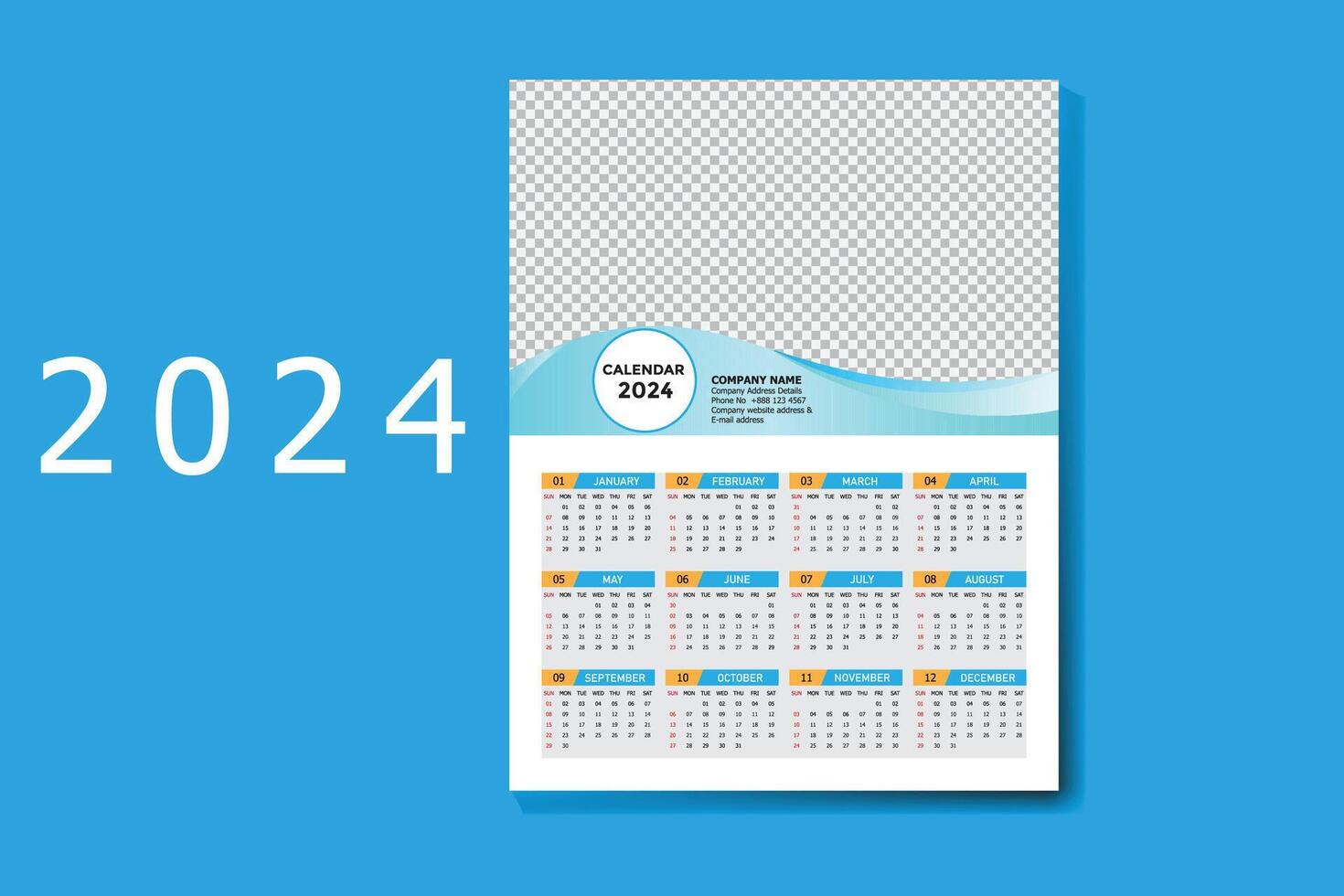 Wall Calendar 2024 Template Design vector