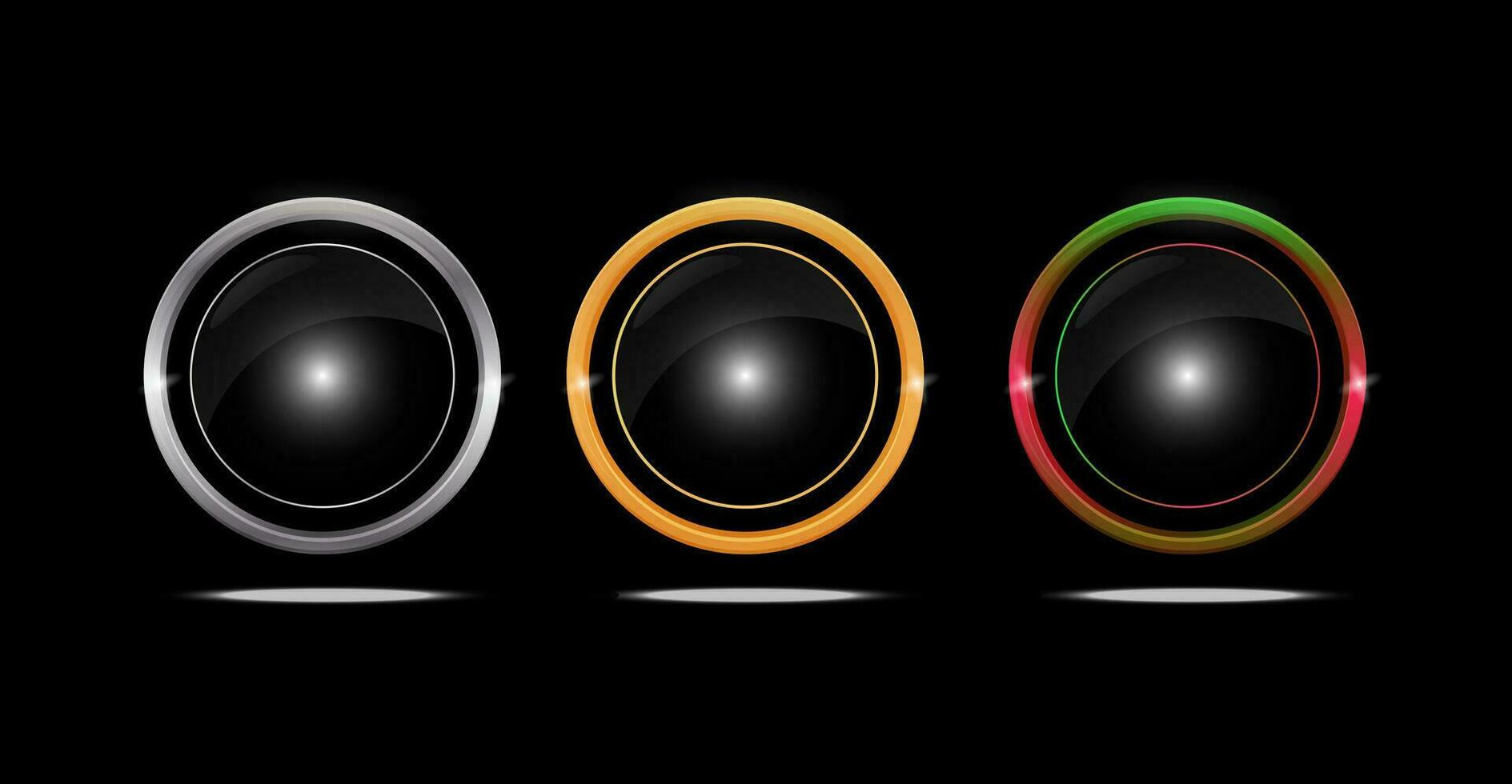 Blank dark button round and glossy. web button with shadow and reflection on black color vector