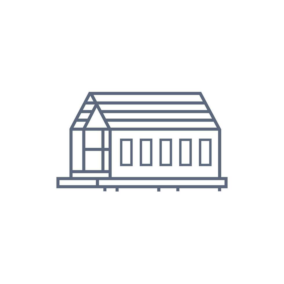 Barn house line icon - village house or wooden cabin in linear style on white background. Vector illustration.