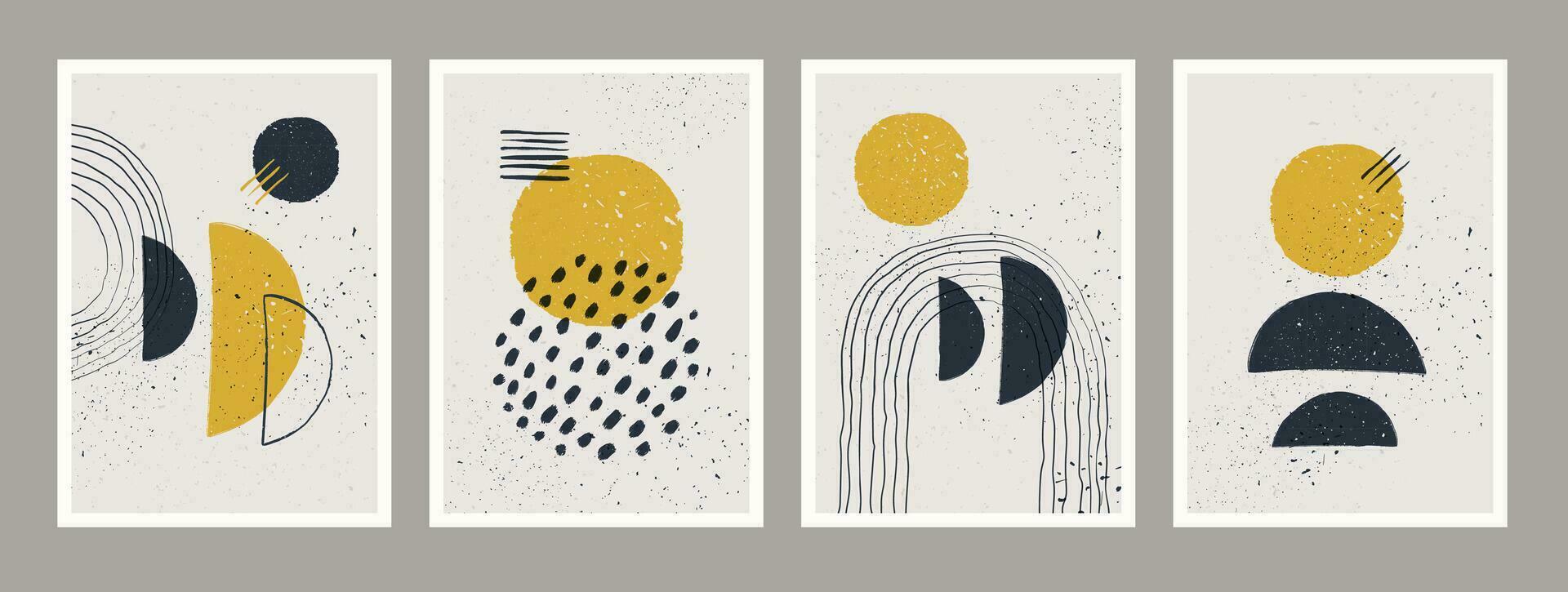 Abstract art minimalist posters set. Scandinavian abstract geometric composition for wall decoration. Vector hand-painted illustration