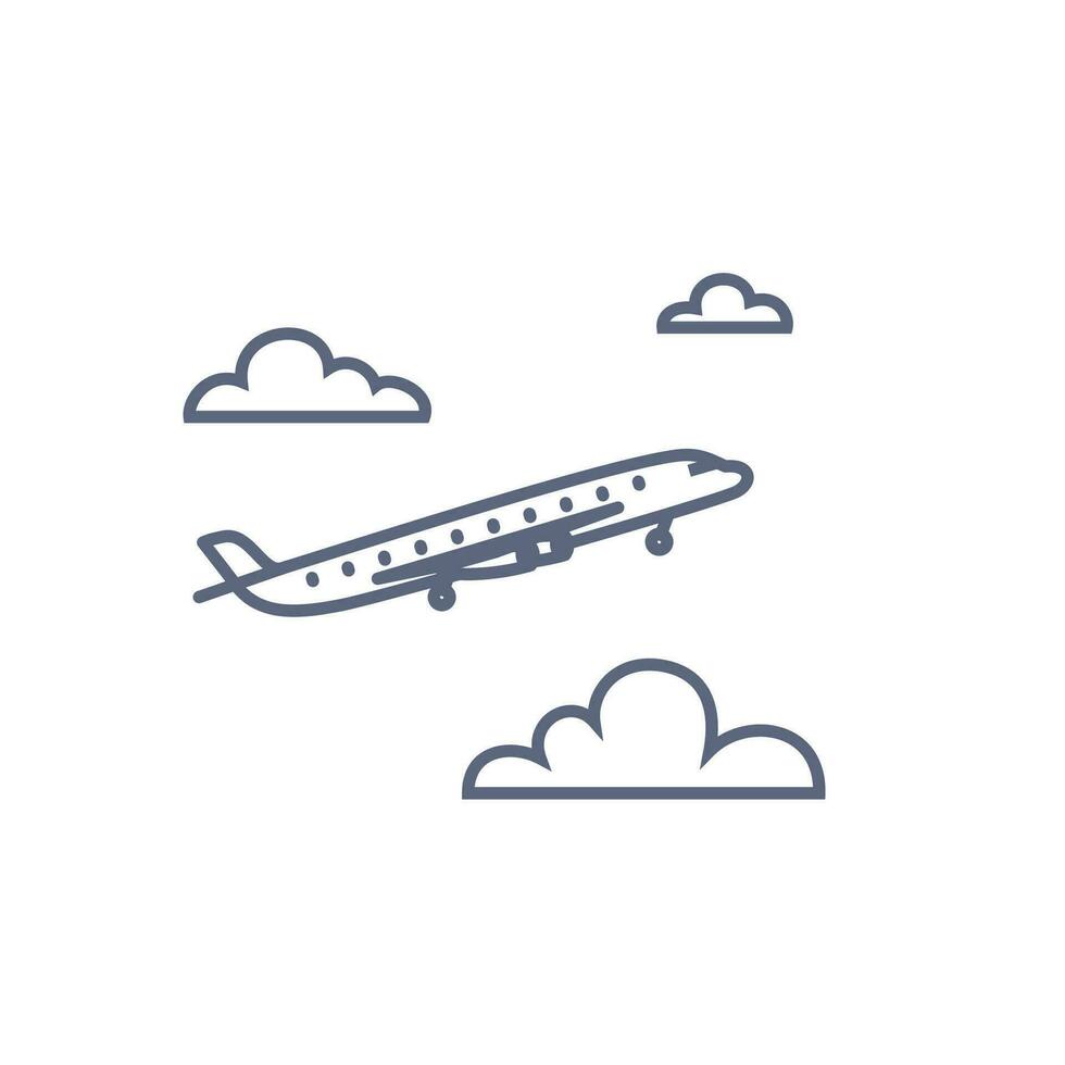Plane line icon. Flying airplane in the sky vector pictogram. Outline style vector illustration on white background..