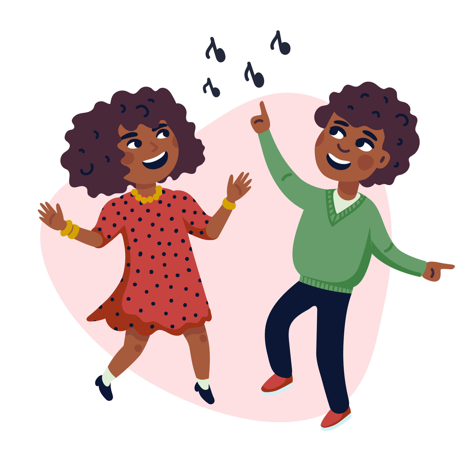 Dancing Kids, Cartoon vector illustration of happy Multicultural