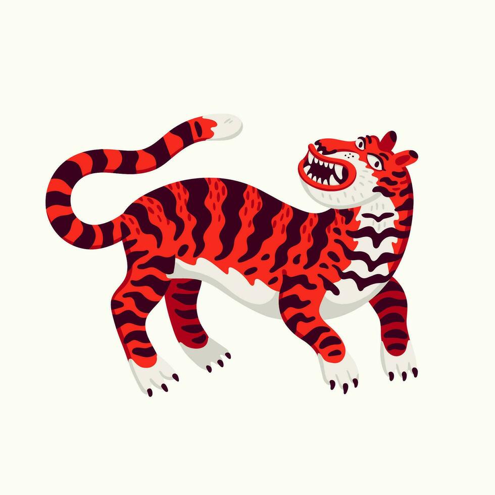 Tiger vector illustration, cartoon red tiger on white background. Organic flat style vector illustration.