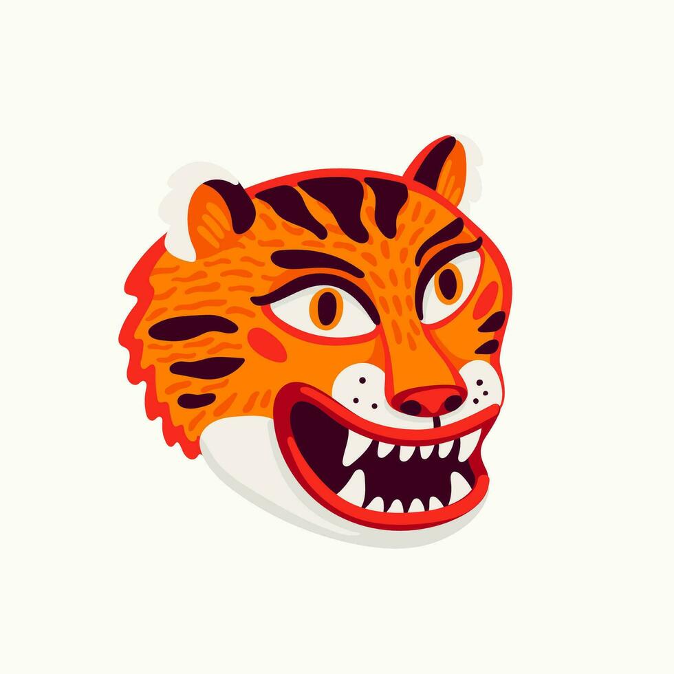 Tiger vector head, cartoon tiger funny face on white background.