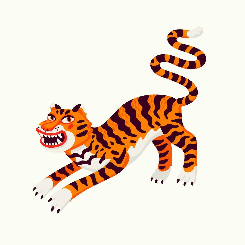 Tiger vector illustration, cartoon orange tiger - the symbol of Chinese new year. Organic flat style vector illustration on white background.