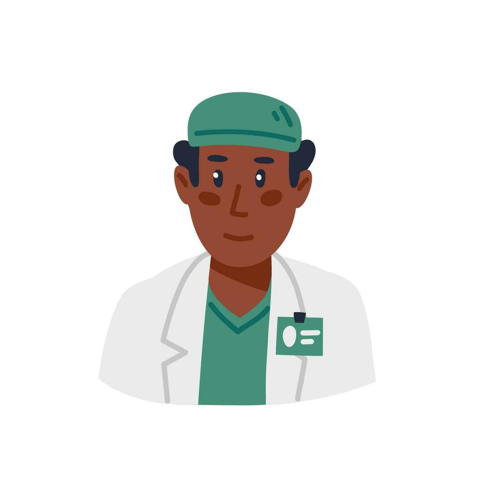 Male social worker or nurse wearing a green uniform on a green background. Flat style Vector illustration.