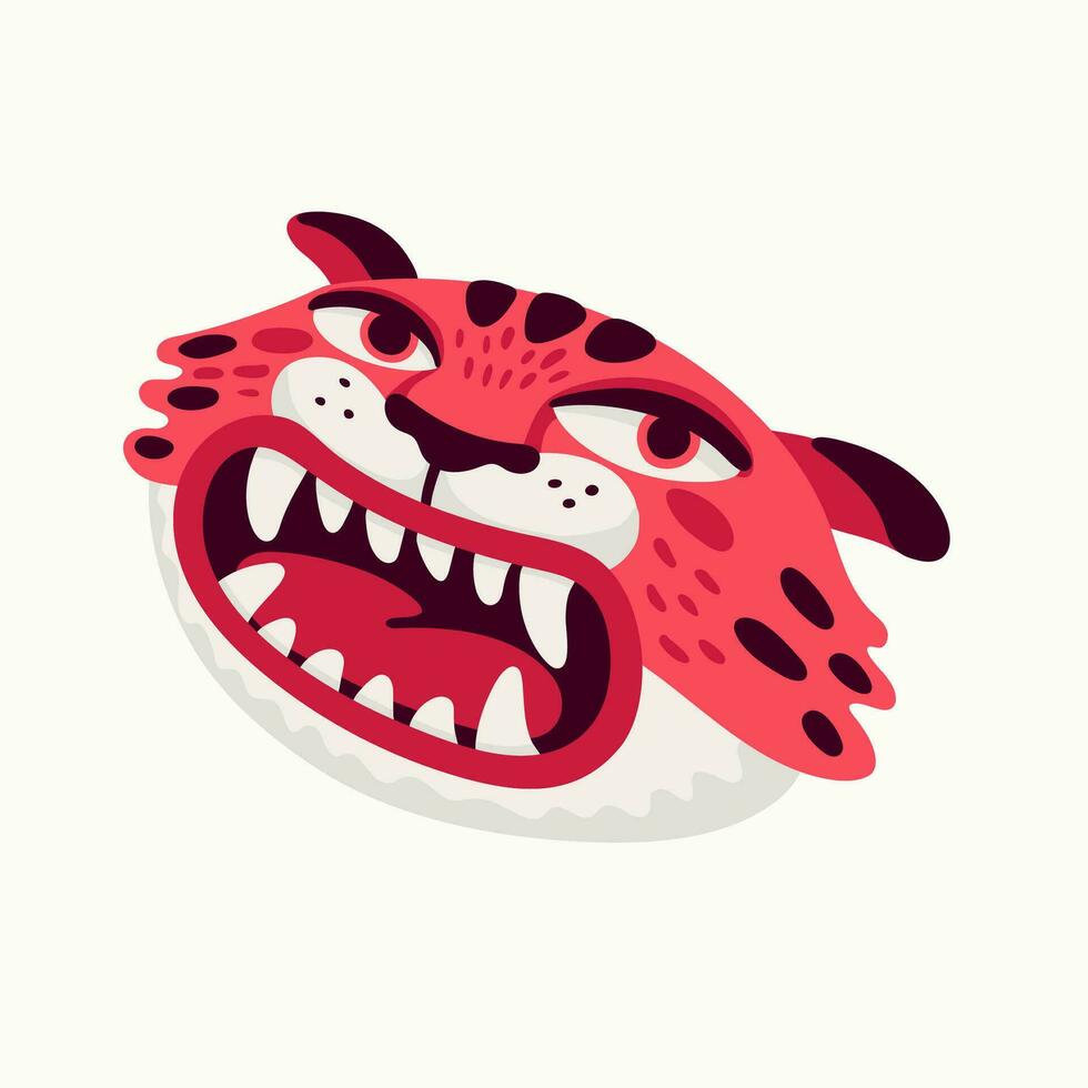 Tiger vector head, cartoon tiger funny face on white background.