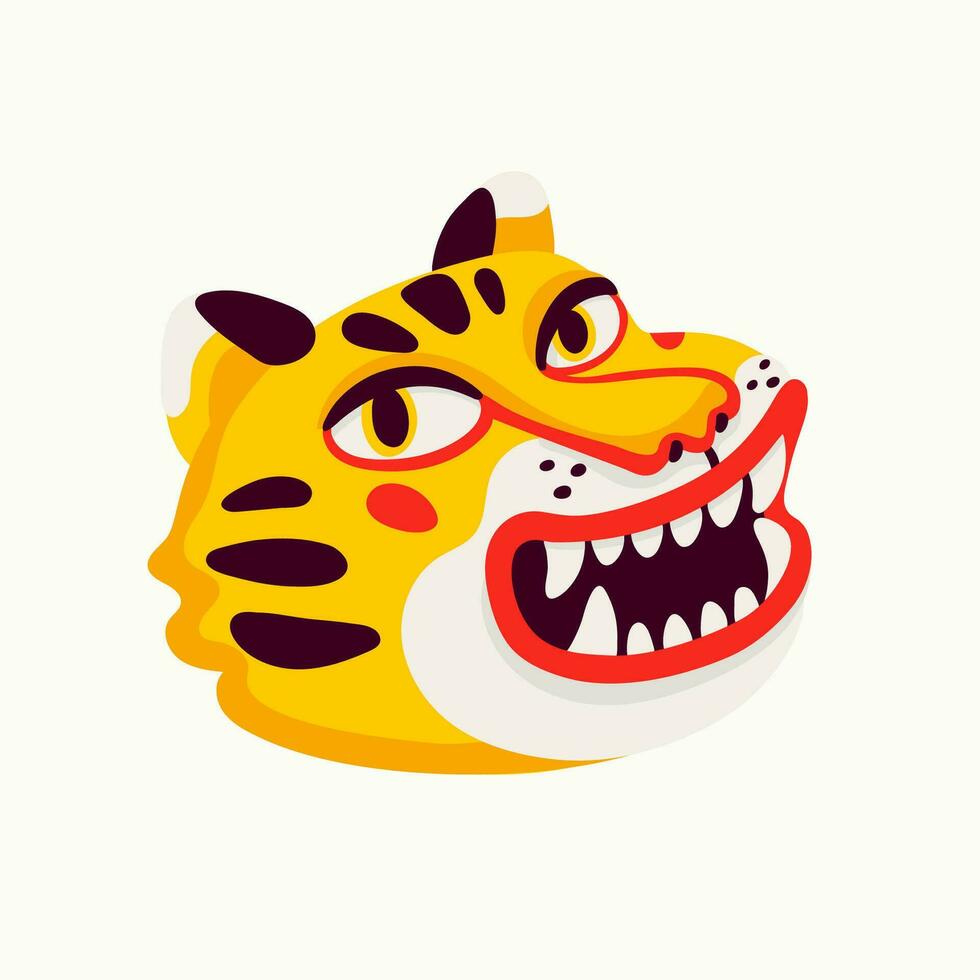 Tiger vector head, cartoon tiger funny face on white background.