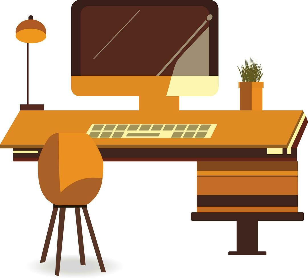 Cute Beautiful Desk with Table, Chair, and Laptop vector